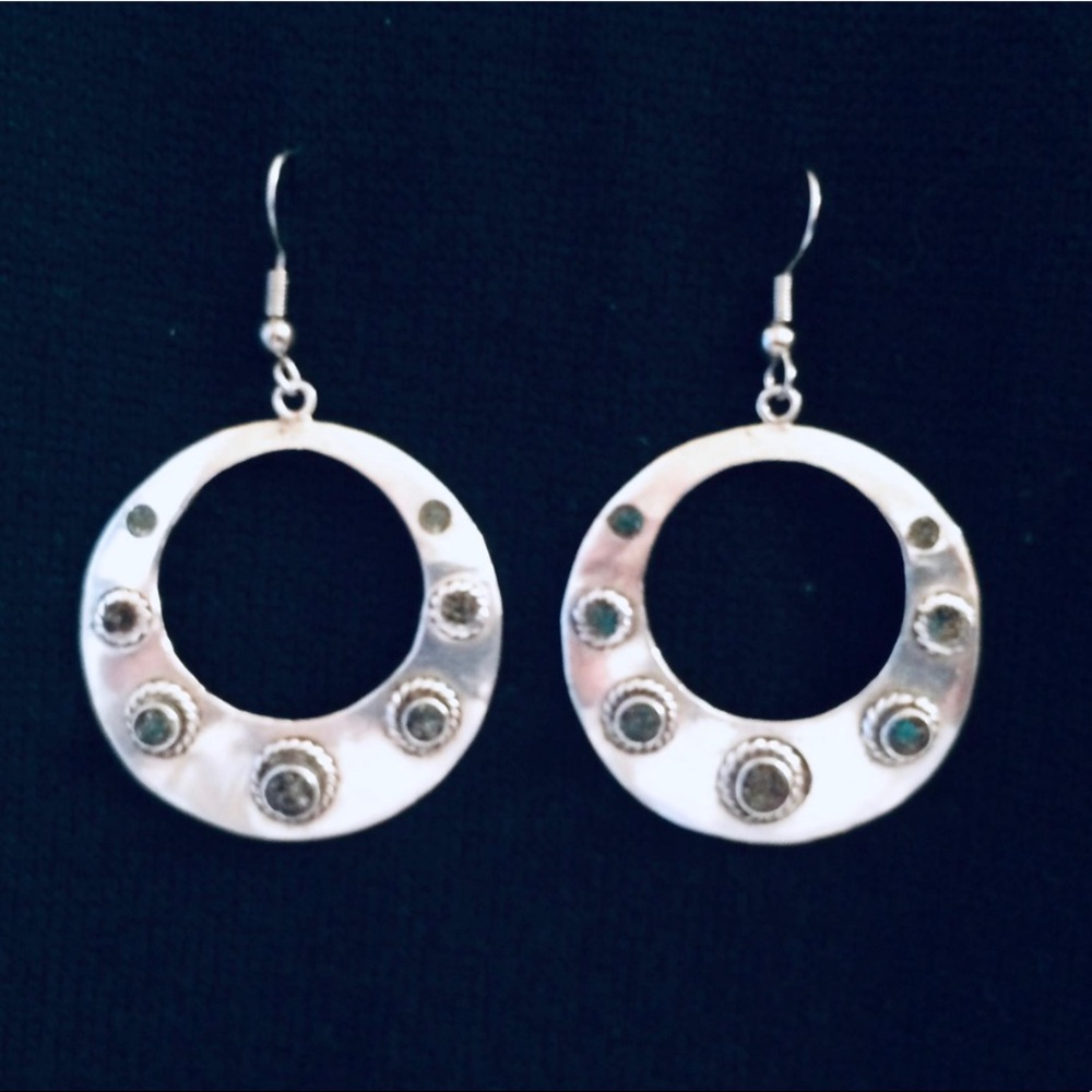 Sterling Southwest Hoops with Crushed Turquoise